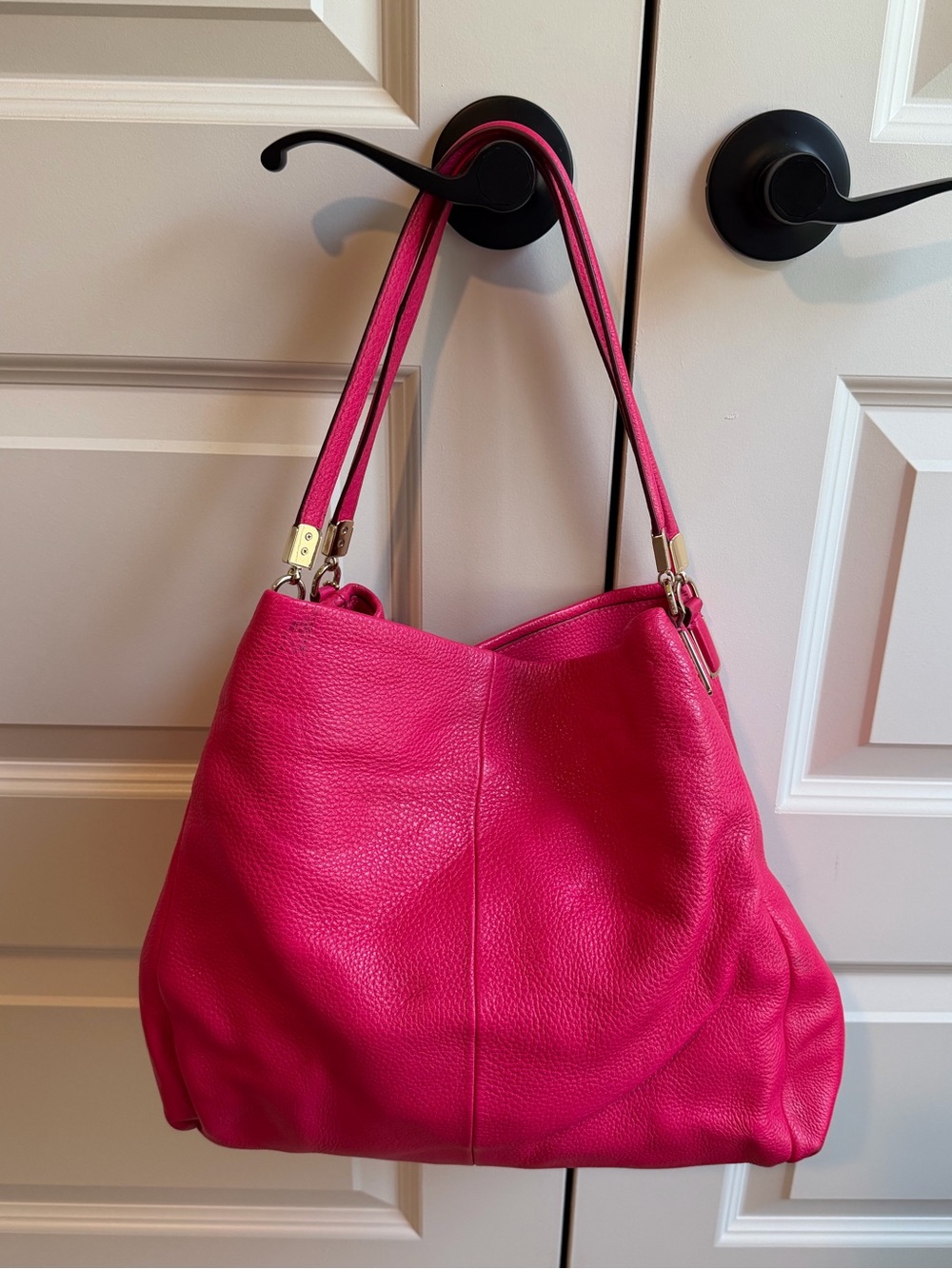 Coach Hot Pink Leather Tote Bag with Shoulder Straps